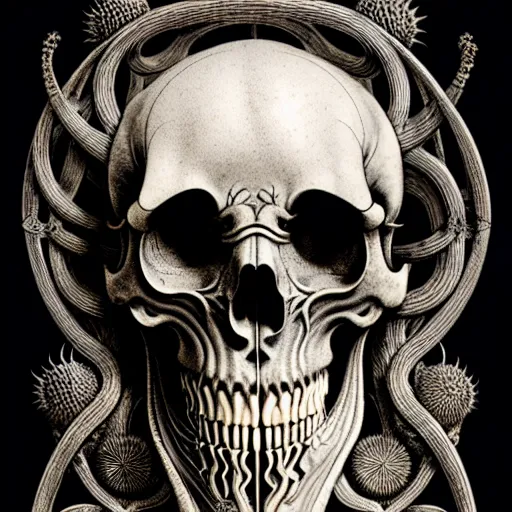 Image similar to art forms of nature by ernst haeckel, memento mori by arthur rackham, ornate antique porcelain beautiful skull mask, ultrasharp, photorealistic, hyperdetailed, octane render, polished, art nouveau, neo - gothic, gothic, intricate ornamental organic filigree, art nouveau botanicals, art forms of nature by ernst haeckel, horizontal symmetry, symbolist, visionary