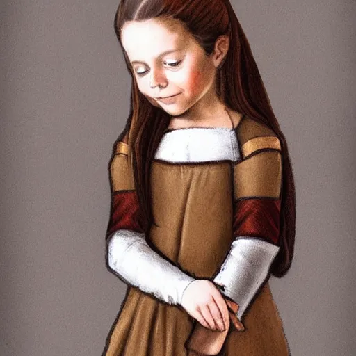Image similar to portrait of a medieval child girl on a horse, digital art, detailed