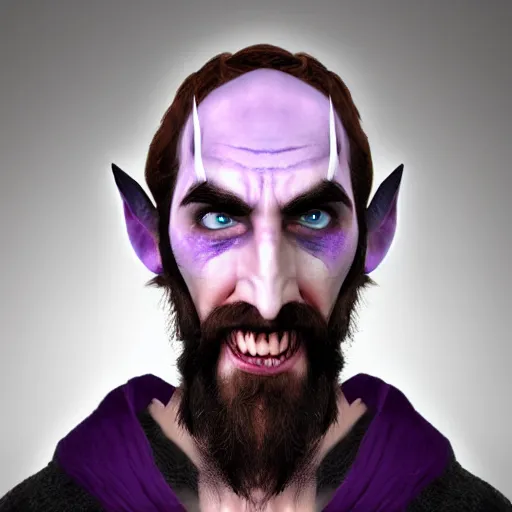 Prompt: twitch streamer asmongold as a night elf, detailed face, angry, purple!!! skin, balding, world of warcraft cosplay, medium shot, studio lighting