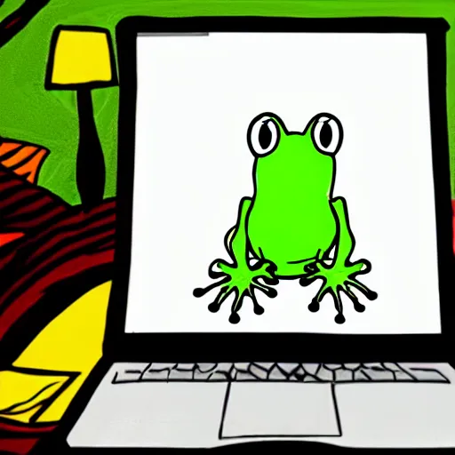 Image similar to peepo the frog!!!, crying!! on bed with laptop!!!,