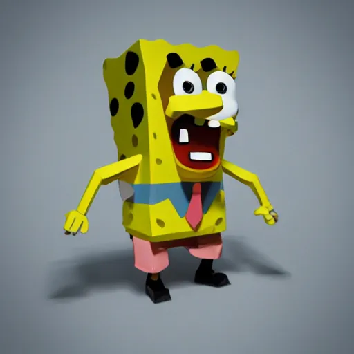 Image similar to Matte 3d low poly icon of Spongebob pogging, lat lighting, isometric 3d render,