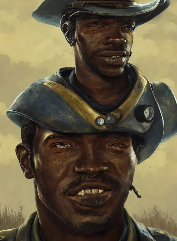 Prompt: a face portrait of preston garvey ein fallout 4, scifi setting, fallout environment, drab colors, serene lighting, atmospheric, cinematic, moody, in the style of diego koi, gina heyer, luiz escanuela, art by alyssa monk, hyperrealism, rule of thirds, golden ratio, oil on canvas, 8 k