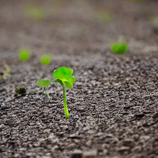 Image similar to a single sprout grows in a barren desert, low angle 8k HD nature photo