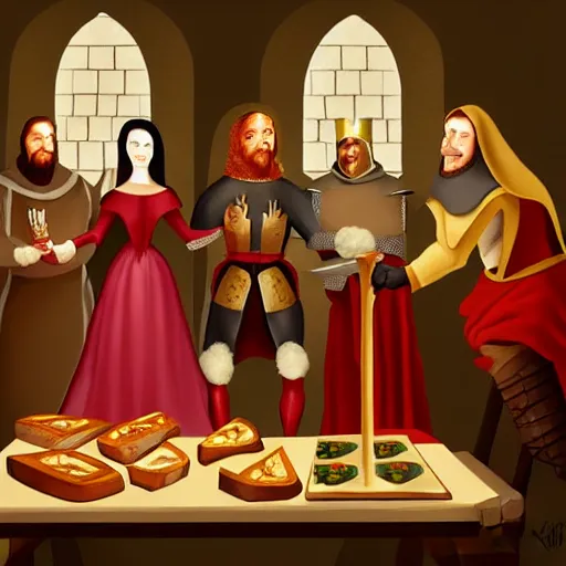 Image similar to medieval toast with king, queen and guests, deviantart, artstation, fantasy