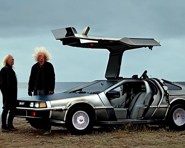 Image similar to doc brown and the delorean at the end of the world