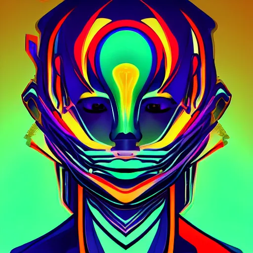 Image similar to the most original and beautiful profile picture on discord, symetrical, 4 k, beautiful gorgeous digital art, trending on artstation, dark, neon lights, colorful, joyful