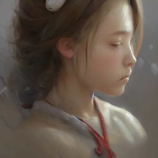 Prompt: painting by krenz cushart!!, portrait of a beautiful girl floating in the clouds with a frog head, finely detailed features, backlit, rule of thirds, intricate brush strokes, beautiful realistic lighting, trending on pixiv fanbox artstation.