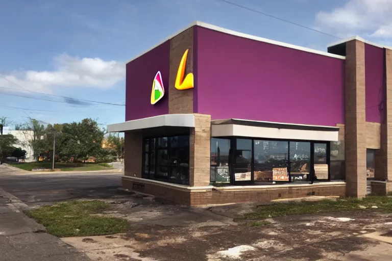 Image similar to a photo of an abandoned taco bell, high definition