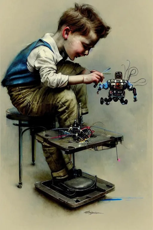 Image similar to (((((1950s a boy working on his robot . muted colors.))))) by Jean-Baptiste Monge !!!!!!!!!!!!!!!!!!!!!!!!!!!