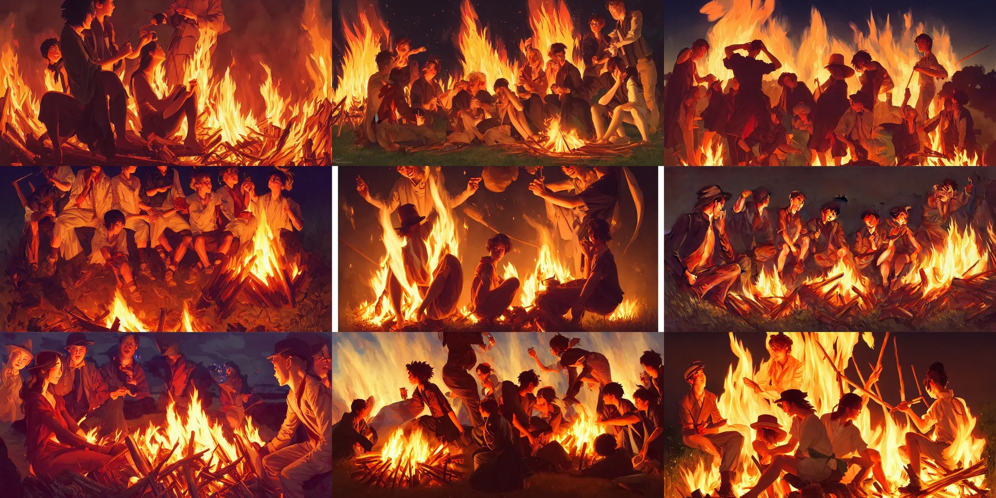 Prompt: bonfire, night, in the style of studio ghibli, j. c. leyendecker, greg rutkowski, artgerm