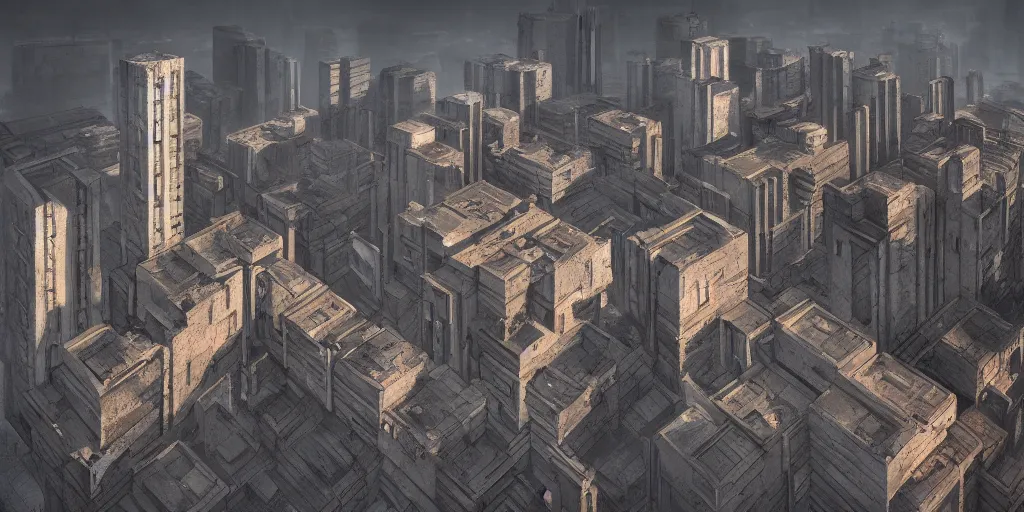 Prompt: An expansive brutalist city made of concrete:: golden hour:: Beautiful lighting:: highly detailed digital art, trending on Artstation::