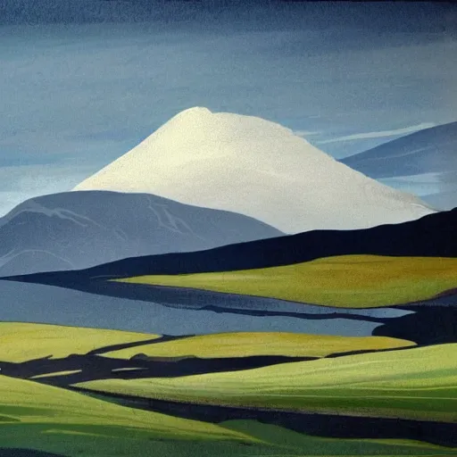 Image similar to the mountains of mourne in ireland, stylistic, beautiful artwork
