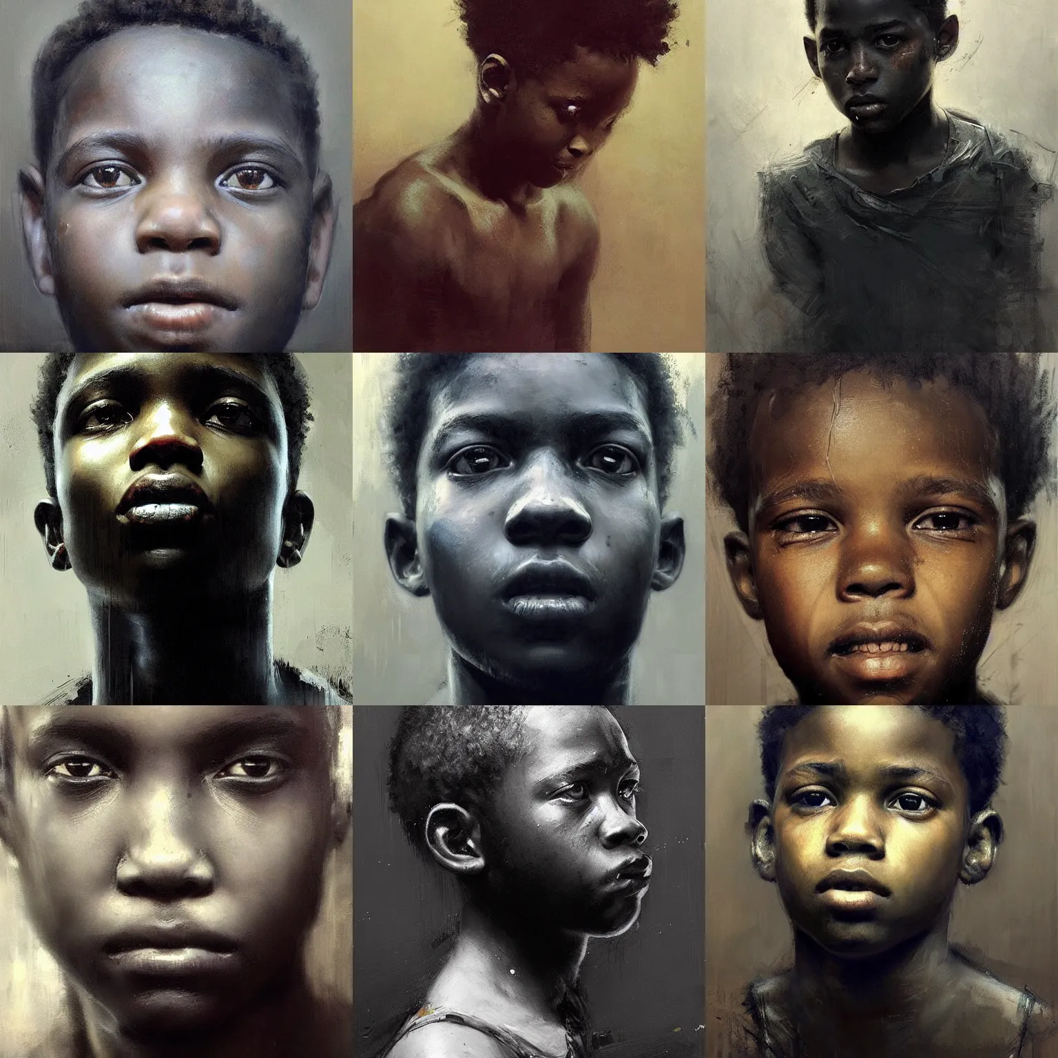 Prompt: a black boy [ { 9 playing video - game in your room!!! ] } ), absurdly beautiful, elegant, ultrafine hyperrealistic detailed face, autiful painting by jeremy mann, only one head single portrait