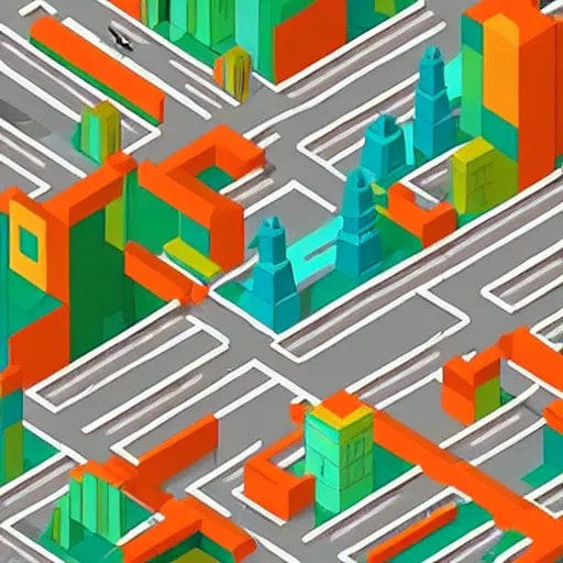 Image similar to isometric city by james jean, geometric, low poly