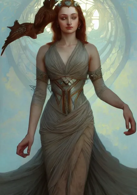 Image similar to sansa angeline jolie, intricate, elegant, highly detailed, digital painting, artstation, concept art, smooth, sharp focus, illustration, art by artgerm and greg rutkowski and alphonse mucha and william - adolphe bouguereau