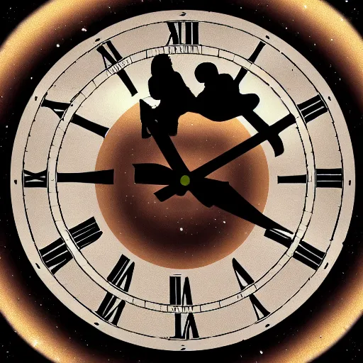 Image similar to a clock is flying above the sky, realistic