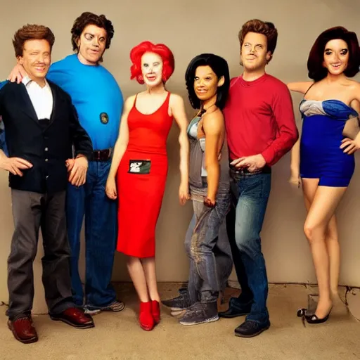 Image similar to photograph of the cast of futurama in real life