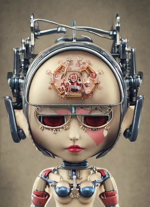 Image similar to closeup portrait of tin toy robot bikini girl trap, depth of field, zeiss lens, detailed, symmetrical, centered, fashion photoshoot, by nicoletta ceccoli, mark ryden, lostfish, breathtaking, 8 k resolution, extremely detailed, beautiful, establishing shot, artistic, hyperrealistic, octane render