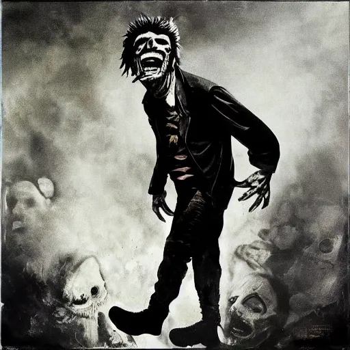 Image similar to Tom Waits as Eddie on an Iron Maiden album cover