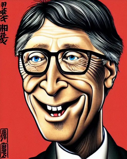 Prompt: a portrait of Bill Gates, highly detailed, in the style of ukiyoe, grotesque caricature