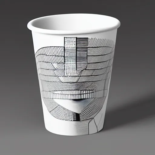 Prompt: coffee cup design by m. c. escher james turrell