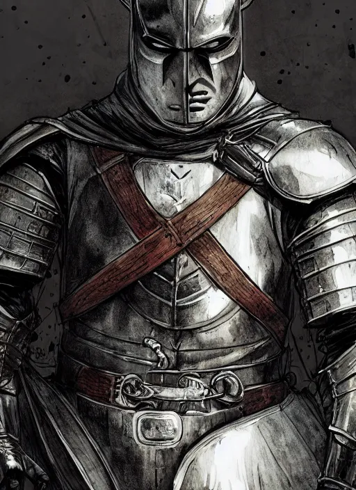 Image similar to portrait, medieval knight Batman, watercolor, dramatic lighting, cinematic, establishing shot, extremly high detail, foto realistic, cinematic lighting, pen and ink, intricate line drawings, by Yoshitaka Amano, Ruan Jia, Kentaro Miura, Artgerm, post processed, concept art, artstation, matte painting, style by eddie mendoza, raphael lacoste, alex ross