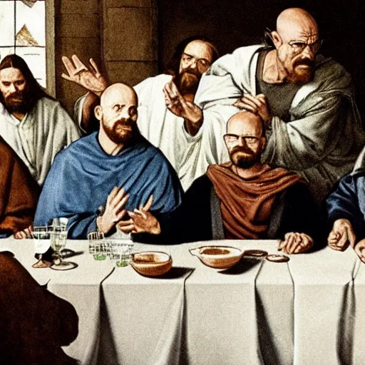 Image similar to walter white at the last supper