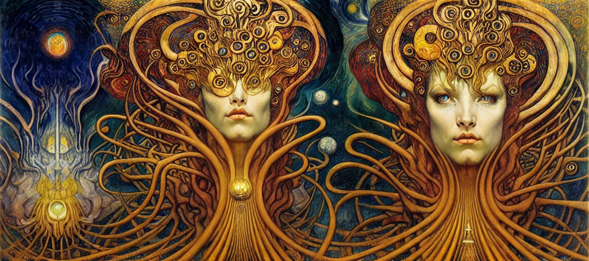 Image similar to Divine Chaos Engine by Karol Bak, Jean Delville, William Blake, Gustav Klimt, and Vincent Van Gogh, symbolist, visionary