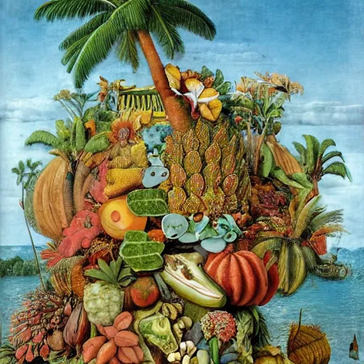 Image similar to tropical island, by arcimboldo