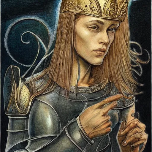 Image similar to jeanne d'arc in the style of william blake, terese nielsen, detailed, intricate, beautiful faces, steve argyle, pastoral fantastic reality