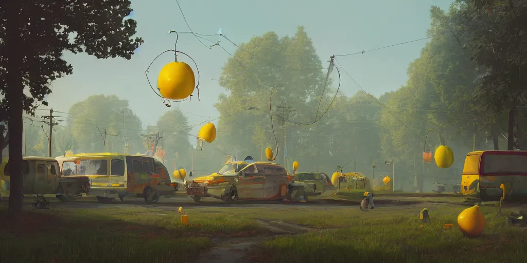 Prompt: a portal to a world of lemons by Simon Stalenhag, trending on artstation, 8k, octane rendered, highly detailed