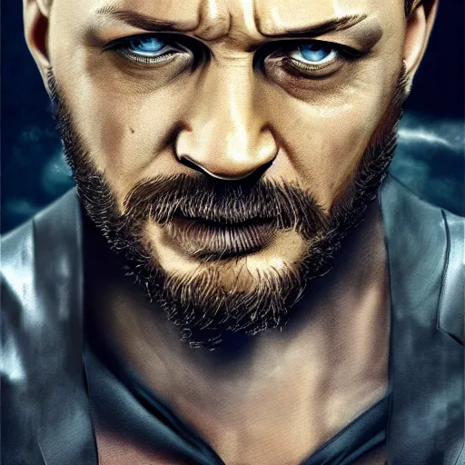 Image similar to Tom Hardy in wolverine suit Digital art 4K quality Photorealism