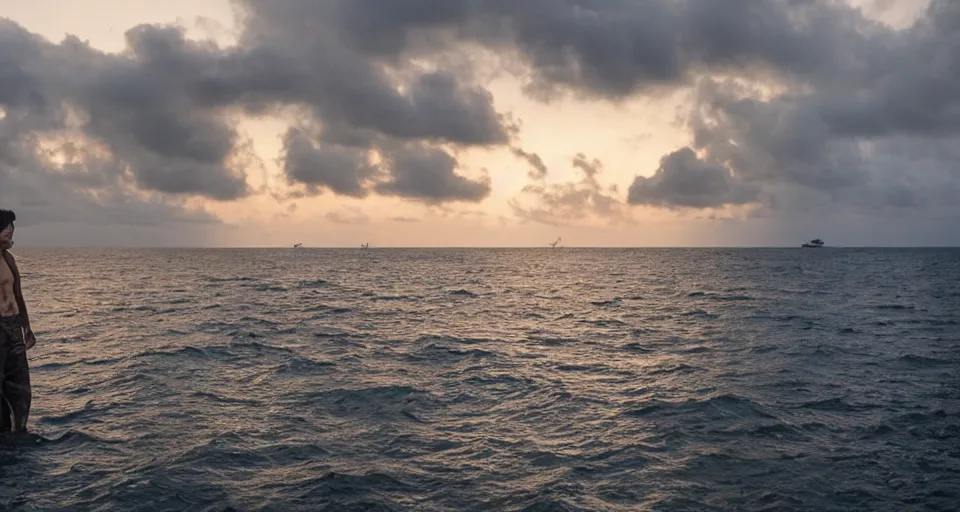 Image similar to First official image from Alejandro Landes' new drama film Marea, set on the Colombian Caribbean coast. Filmed by Jasper Wolf on ALEXA Mini, Vantage One T1 lens. Cinematography, contrast, nighttime.