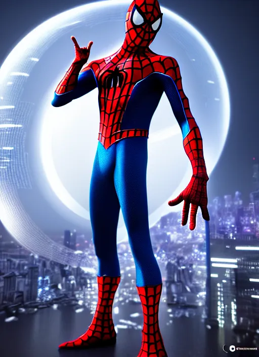 Image similar to futuristic spiderman ,highly detailed, 4k, HDR, award-winning, artstation, octane render