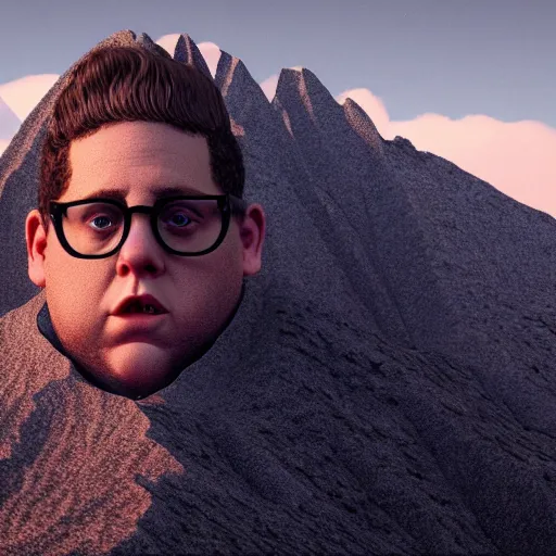 Prompt: mountain made of jonah hill :, dynamic, particulate, intricate, elegant, highly detailed, centered, artstation, smooth, sharp focus, octane render