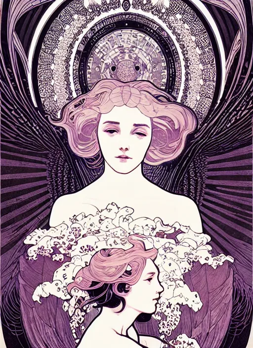 Image similar to fallen angel girl portrait by nicolas delort, alphonse mucha, victo ngai, josan gonzalez, kilian eng