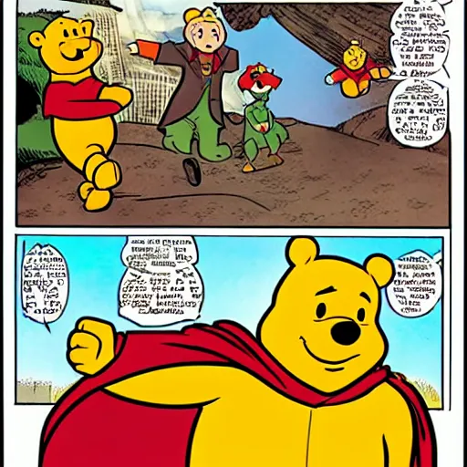 Image similar to winnie the poo as a comic book super hero