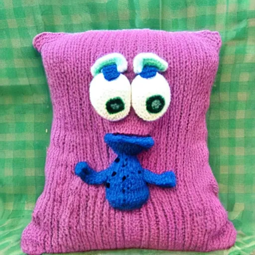 Prompt: squidward as cute knitted