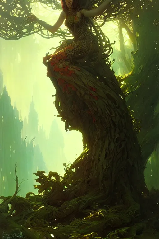 Image similar to tree queen by bayard wu, anna podedworna, gaston bussiere, greg rutkowski