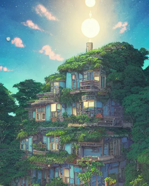 Image similar to detailed photo of solarpunk house, 8 k, by studio ghibli, alena aenami, trending on deviantart, hyper detailed, beautiful lighting, epic environment