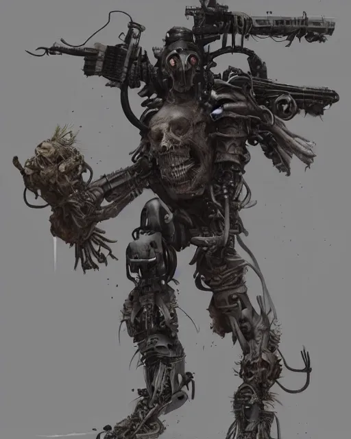 Prompt: hyper realistic photo of postapocalyptic scavenger cyborg demon, full body, cinematic, artstation, cgsociety, greg rutkowski, james gurney, mignola, craig mullins, brom
