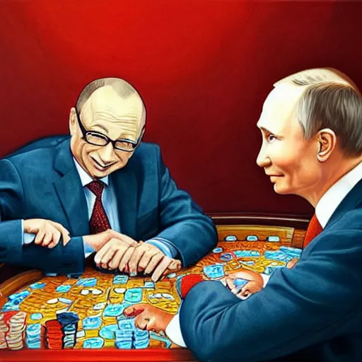 Image similar to UHD photorealistic Bill Gates playing poker with Klaus Schwab and Vladimir Putin, hyperrealistic, correct details, cosmic dynamic lighting, symmetrical faces, accurate faces, in the style of art nouveau by Danielle Tunstall