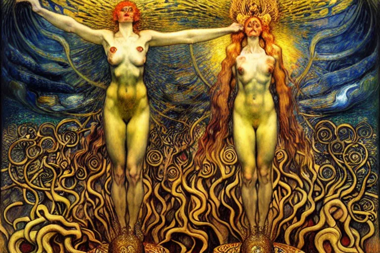 Image similar to Divine Chaos Engine by Karol Bak, Jean Delville, William Blake, Gustav Klimt, and Vincent Van Gogh, symbolist, visionary