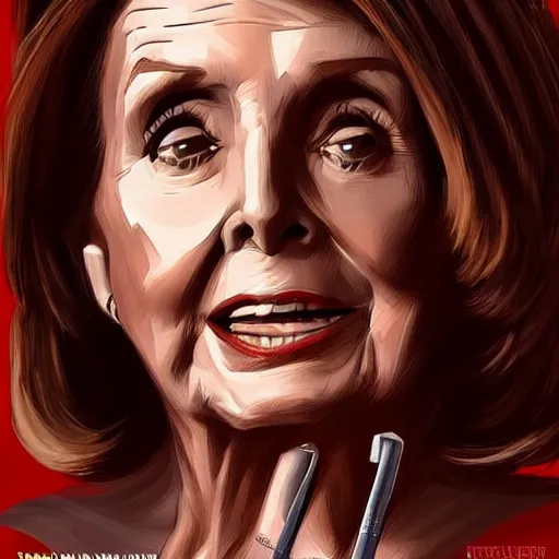 Prompt: Poster of Nancy Pelosi starring in Pulp Fiction, digital art, artstation