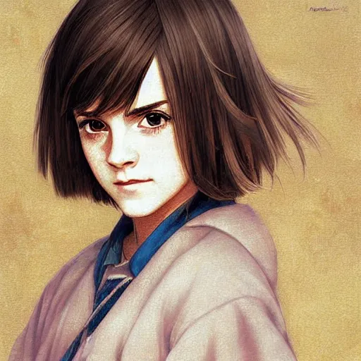 Prompt: digital art anime emma watson by by Hasui Kawase by Richard Schmid