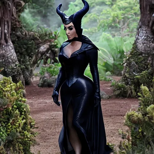 Image similar to A still of Kim Kardashian as Maleficent