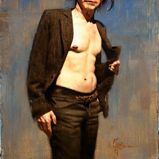 Image similar to Gary Oldman with an shredded, toned, inverted triangle body type, painting by Gaston Bussiere, Craig Mullins, XF IQ4, 150MP, 50mm, F1.4, ISO 200, 1/160s, natural light