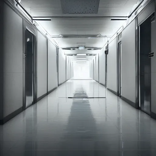 Prompt: hallways of underground lab, sterile, clean, cinematic, liminal space, unreal engine, photorealism, haunting