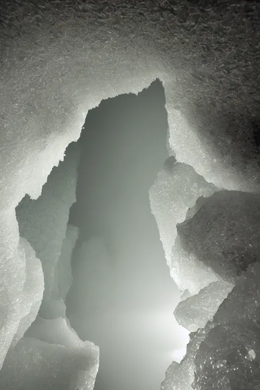 Image similar to brocken spectre, lost in the void, ice cave