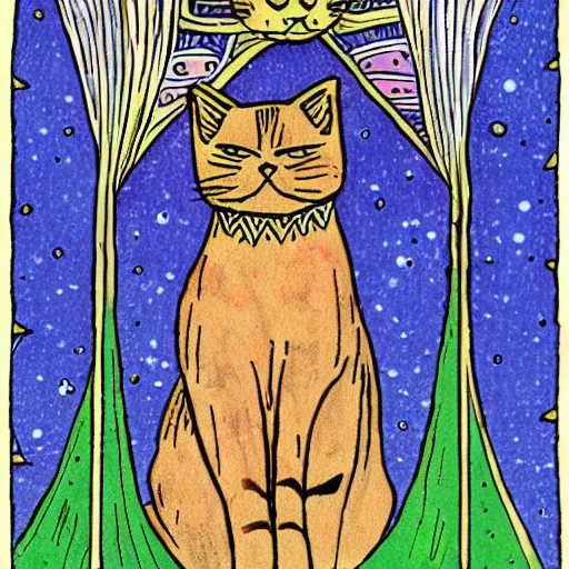 Prompt: detailed art tarot card with cat